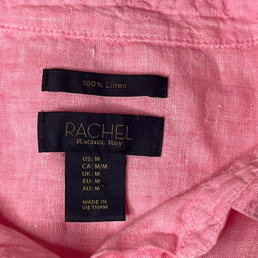 Rachel Roy 100% Linen Top Womens M Pink Short Sleeve Lagenlook‎ Boxy Button - Picture 7 of 8